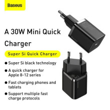 Baseus Travel Charger Super Si 1C Quick Charger PD 30W EU Black (CCSUP-J01) Baseus Travel Charger Super Si 1C Quick Charger PD 30W EU Black (CCSUP-J01)