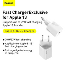 Baseus Travel Charger Super Si 1C Quick Charger PD 30W EU White (CCSUP-J02) Baseus Travel Charger Super Si 1C Quick Charger PD 30W EU White (CCSUP-J02)