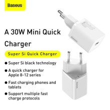 Baseus Travel Charger Super Si 1C Quick Charger PD 30W EU White (CCSUP-J02) Baseus Travel Charger Super Si 1C Quick Charger PD 30W EU White (CCSUP-J02)