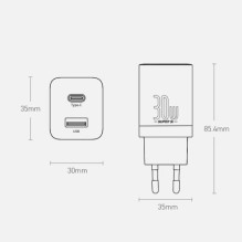 Baseus Travel Charger Super Si Pro mini Fast Charger, C+U, PD 3.0, QC 3.0 30W EU White (CCSUPP-E02) Baseus Travel Charger Super Si Pro mini Fast Charger, C+U, PD 3.0, QC 3.0 30W EU White (CCSUPP-E02)