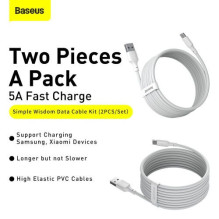 Baseus Type-C Simple Wisdom cable (2pcs / set), 5A, 1.5m, White (TZCATZJ-02)