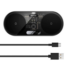 Baseus Wireless Charger Digital LED Display, Dual charging platform, with Type-C cable, 20W, Black (WXSX010101)