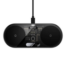 Baseus Wireless Charger Digital LED Display, Dual charging platform, with Type-C cable, 20W, Black (WXSX010101)