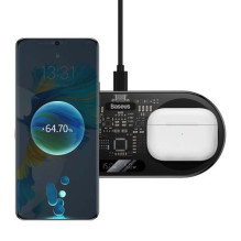 Baseus Wireless Charger Digital LED Display, Dual charging platform, with Type-C cable, 20W, Black (WXSX010101)
