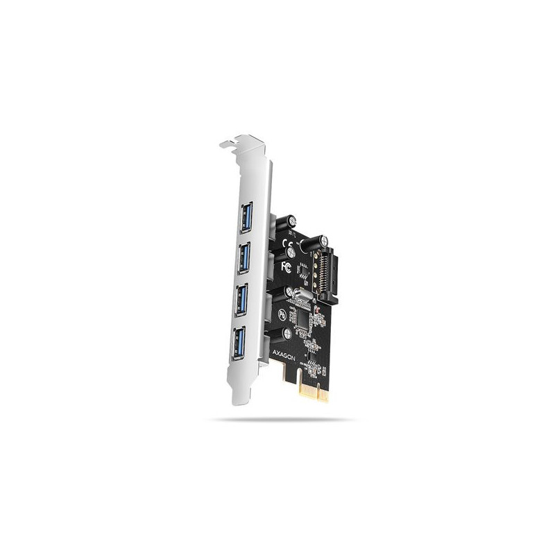 „AXAGON PCEU-430RS PCIe“ plokštė – 4x USB 5Gbps prievadas SATA maitinimo šaltinis „Renesas PD720201 SP“