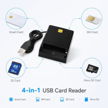 „iLike“ 4 viename USB išmaniųjų kortelių skaitytuvas su SIM, SD ir „Micro SD“ kortelių palaikymu, CAC skaitytuvas ID kor „iLike“ 4 viename USB išmaniųjų kortelių skaitytuvas su SIM, SD ir „Micro SD“ kortelių palaikymu, CAC skaitytuvas ID kor