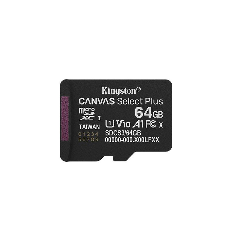 Kingston 64GB micSDXC Canvas Select Plus Gen3 100R A1 Single Pack w / o ADP