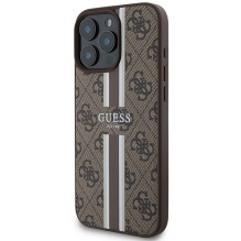 Guess 4G Printed Stripes MagSafe dėklas, skirtas iPhone 16 Pro Max – rudas