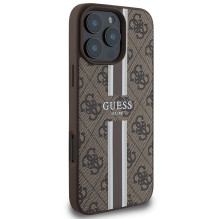 Guess 4G Printed Stripes MagSafe dėklas, skirtas iPhone 16 Pro Max – rudas
