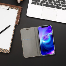 Atverčiamas dėklas, skirtas „Samsung A12 / M12 Luna Book“, aukso ir sidabro spalvos