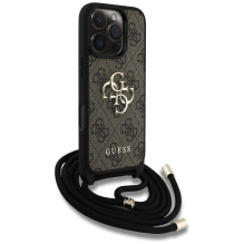 GUESS dėklas, skirtas IPHONE 16 Pro Max GUHCP16XP4GMGCRW (CBDY PU 4G didelis logotipas su laido dirželiu), rudas GUESS dėklas, skirtas IPHONE 16 Pro Max GUHCP16XP4GMGCRW (CBDY PU 4G didelis logotipas su laido dirželiu), rudas
