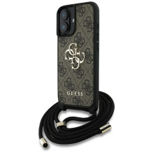GUESS dėklas, skirtas IPHONE 16 GUHCP16SP4GMGCRW (CBDY PU 4G didelis logotipas su laido dirželiu), rudas GUESS dėklas, skirtas IPHONE 16 GUHCP16SP4GMGCRW (CBDY PU 4G didelis logotipas su laido dirželiu), rudas