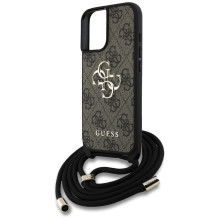 GUESS dėklas, skirtas IPHONE 16 GUHCP16SP4GMGCRW (CBDY PU 4G didelis logotipas su laido dirželiu), rudas GUESS dėklas, skirtas IPHONE 16 GUHCP16SP4GMGCRW (CBDY PU 4G didelis logotipas su laido dirželiu), rudas