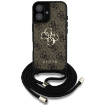 GUESS dėklas, skirtas IPHONE 16 GUHCP16SP4GMGCRW (CBDY PU 4G didelis logotipas su laido dirželiu), rudas GUESS dėklas, skirtas IPHONE 16 GUHCP16SP4GMGCRW (CBDY PU 4G didelis logotipas su laido dirželiu), rudas