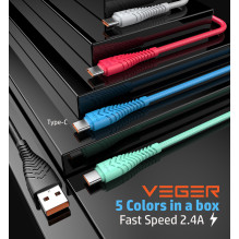 USB A–C tipo laidas VEGER 2,4A V104 1,2 m juodas