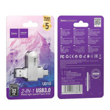 USB atmintinė 32GB USB 3.0 (USB A + USB C) Hoco UD10 sidabrinė