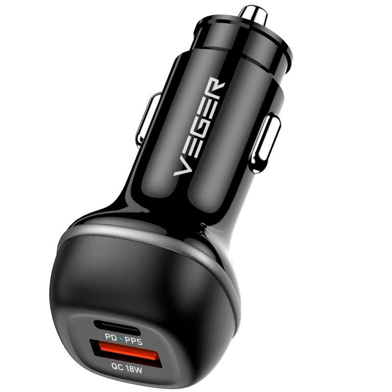 Automobilinis įkroviklis VEGER USB A + USB C QC PD 51W CC62-1A1C juodas