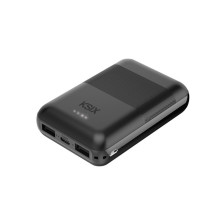 Ksix Powebank Mini 10000mAh 10W+cable USB-A USB-C Black