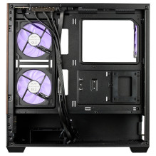 „Midi Cooler Master Elite 690 Wood“ (juodos / medinės spalvos, 2 grūdinto stiklo plokštės)