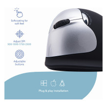 R-Go Maus HE ergonomiškas ryšys su Bluetooth groß schw. / silb