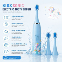 „iLike Kids“ elektrinis dantų šepetėlis „Sonic“, atsparus vandeniui, 5 šepetėlio galvutės (1+4 keičiamos galvutės), mait „iLike Kids“ elektrinis dantų šepetėlis „Sonic“, atsparus vandeniui, 5 šepetėlio galvutės (1+4 keičiamos galvutės), mait