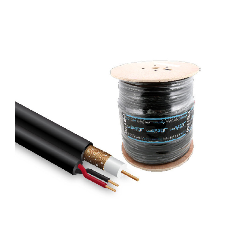 CCTV cable, PRO BASE, RG59, 500m, black, combined with power wires