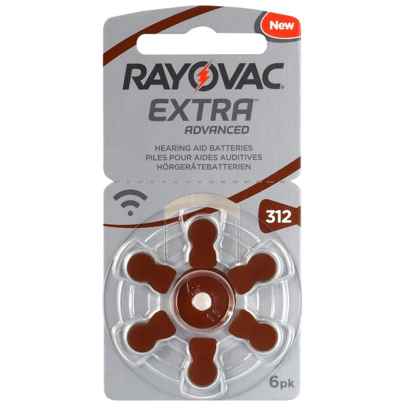 Klausos aparato baterijos, 312 dydžio, 1,45 V „Rayovac Extra Advanced Zn-Air PR41“, 6 vnt. pakuotėje.