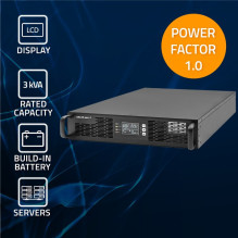 Qoltec 52287 Online UPS for RACK, 3kVA, 3000W, Power factor 1.0, Battery 6x12V / 7Ah