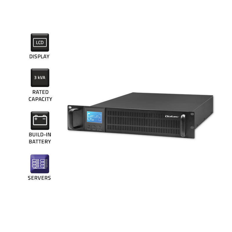 Qoltec 53947 Online UPS for RACK, 3kVA, 2400W, LCD, Battery 6x12V / 7Ah