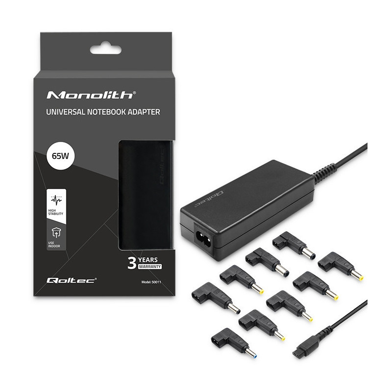 Universal power adapter for computer 65W, MultiPlug, 9 outlets, + power cable