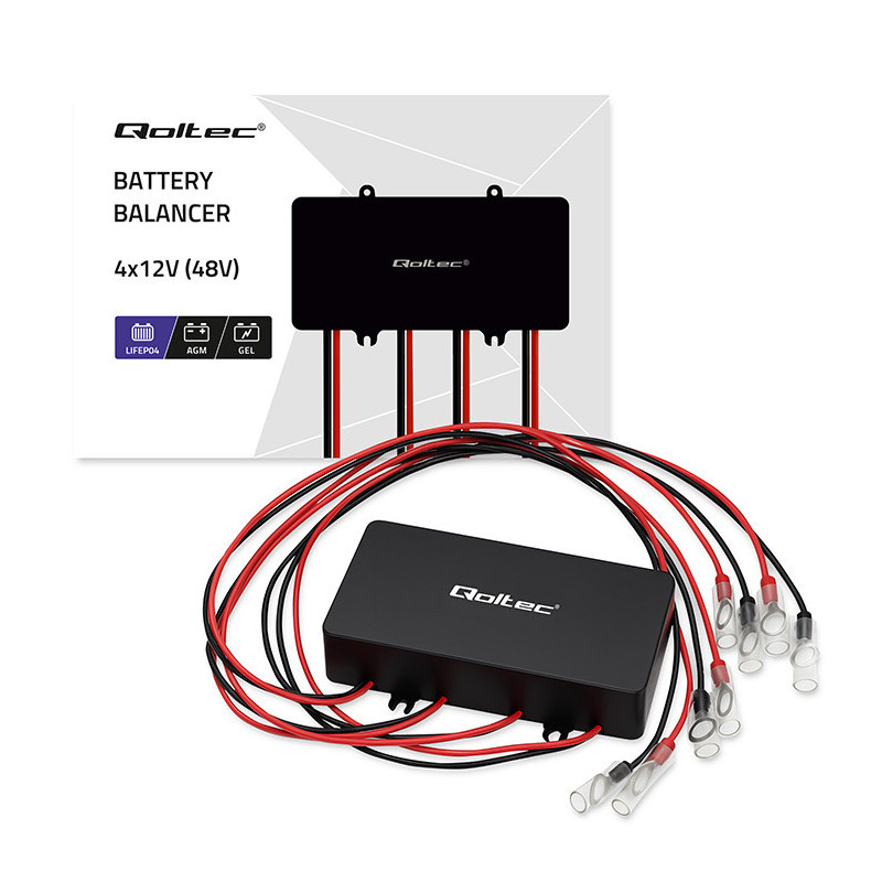 Qoltec voltage balancer for 48V batteries 4 x 12V, 10A, LiFePO4 AGM GEL
