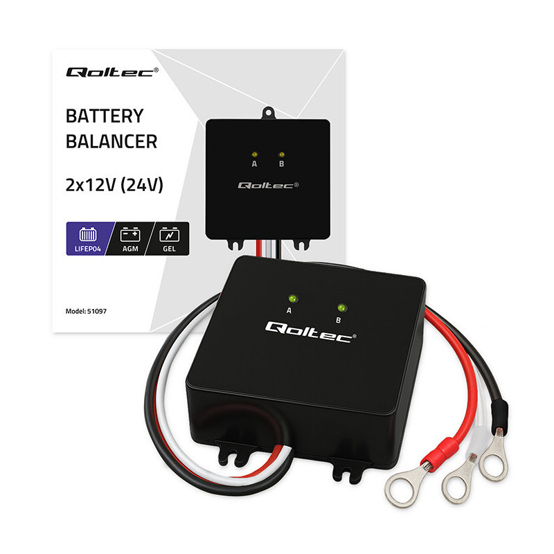 Qoltec voltage balancer for 24V batteries 2 x 12V, 5A, LiFePO4 AGM GEL