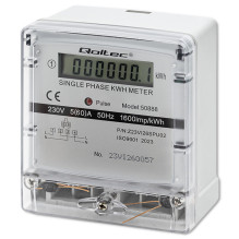 Single-phase electricity consumption meter, 60A, 230V, Large 6+1 LCD display, Qoltec ®
