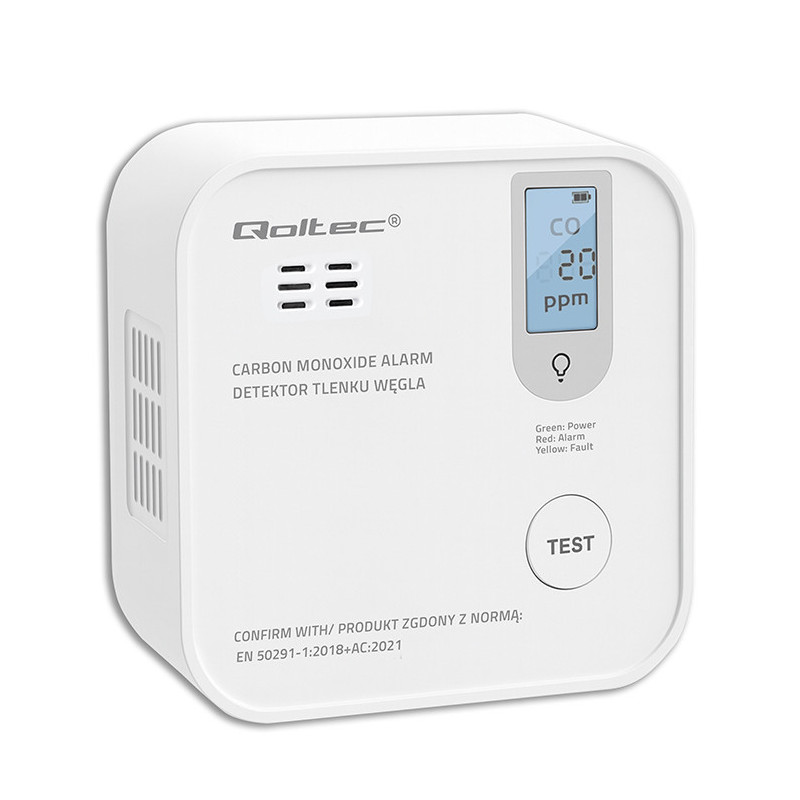 Qoltec certified wireless carbon monoxide (CO) sensor with battery, audible alarm