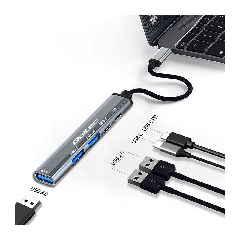 Qoltec Hub Adapter USB-C 3.1 5-in-1, USB-C PD, USB-C, 2× USB 2.0, USB 3.0