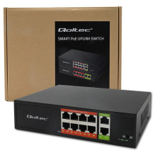 8 prievadų FAST Ethernet PoE komutatorius, 8x RJ45 PoE, 2x RJ45 Uplink, 120W, 10/100 Mb/s, QOLTEC