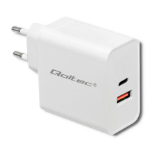 Įkroviklis 63W, 5-20V, 1.5-3A, USB Type-C PD, USB QC 3.0, baltas, QOLTEC