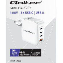 GaN 140W charger, 5-20V, 2.5-5A, 3 x USB-C PD, 1x USB QC 3.0, Laptop, Smartphone