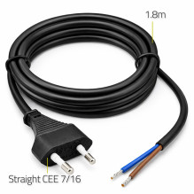 Maitinimo kabelis su CEE 7/16 (C) kištuku, 2x0,75 mm², varis Cu, nuluptas ir lituotas, 1,8 m,