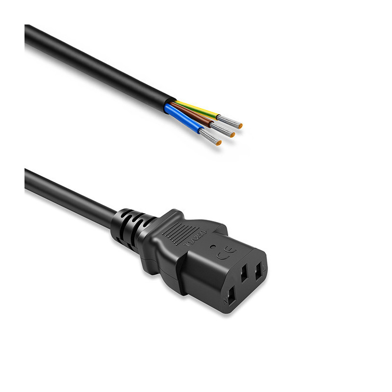 IEC C13 power cable, stripped and soldered, Pure copper Cu, 3x0.75mm², 0.5m, QOLTEC
