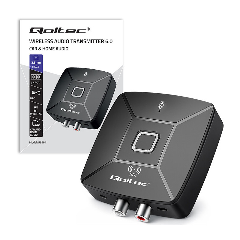 Belaidis garso HiFi siųstuvas / imtuvas namams ir automobiliui, „Bluetooth 6.0“, NFC, 2 x RCA, 1 x 3,5 mm, Q