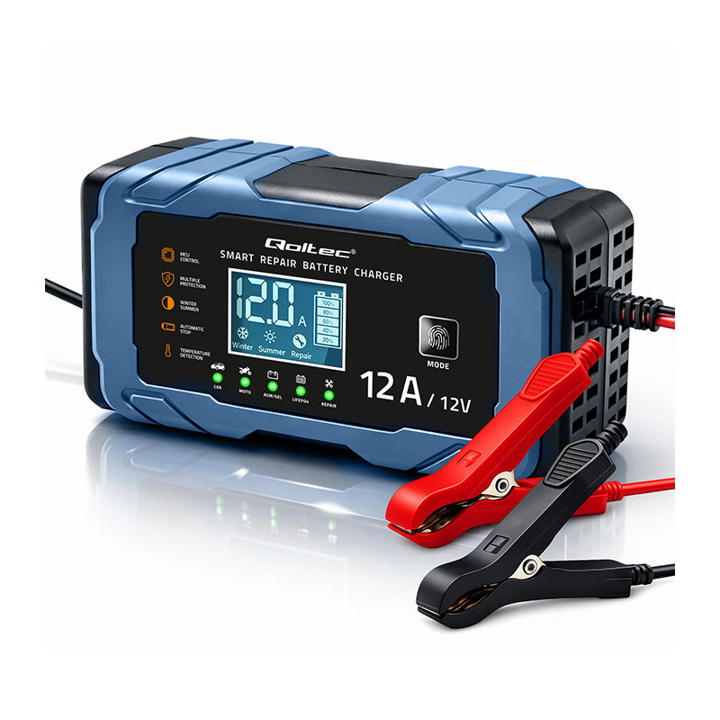 Intelligent microprocessor charger for AGM / GEL / LiFePO4 batteries, Repair function, 12V 12A
