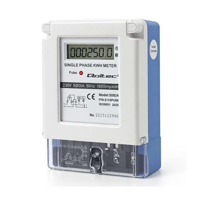 Single-phase electronic meter, Electricity consumption meter, 230V, 5(60)A, LCD