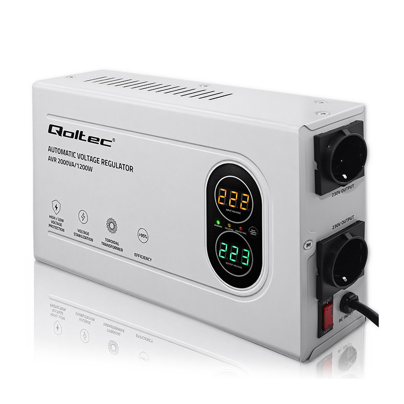 Automatinis įtampos stabilizatorius AVR 2000VA, 1200W, kompaktiškas, toroidinis transformatorius