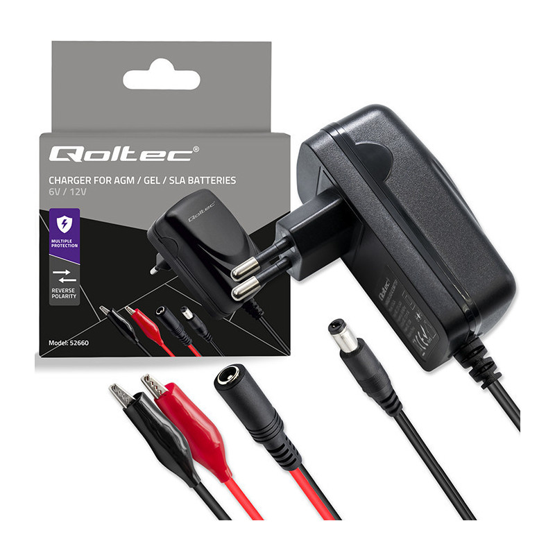 Automatic charger for AGM GEL batteries, 6V / 12V charger, 6W, 5.5x2.1, 1.8m cable