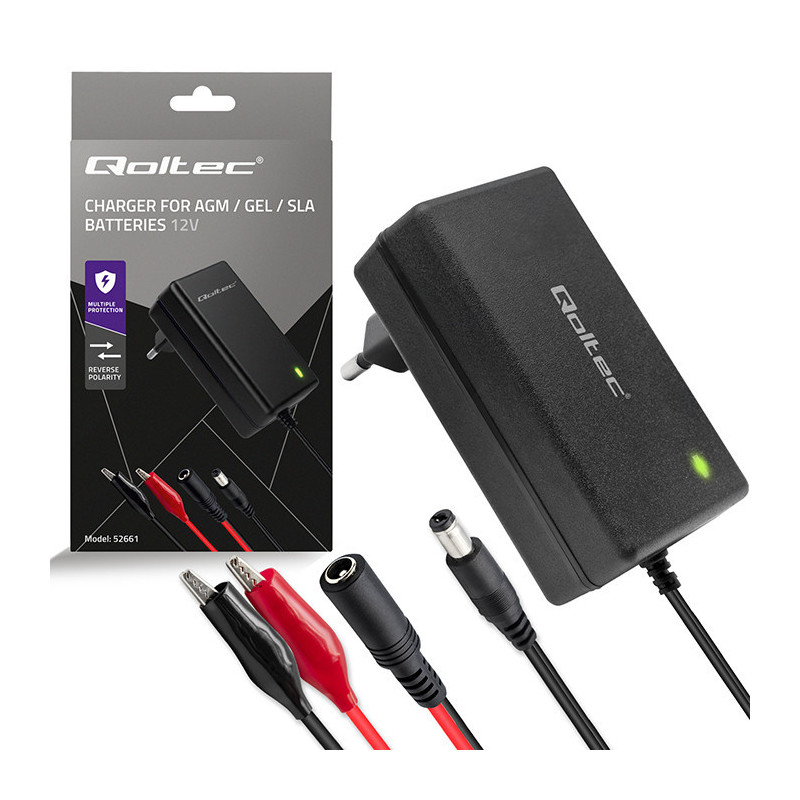 Automatic charger for AGM GEL STD batteries, 12V charger, 2A, 24W, 5.5x2.1, 1.8m cable