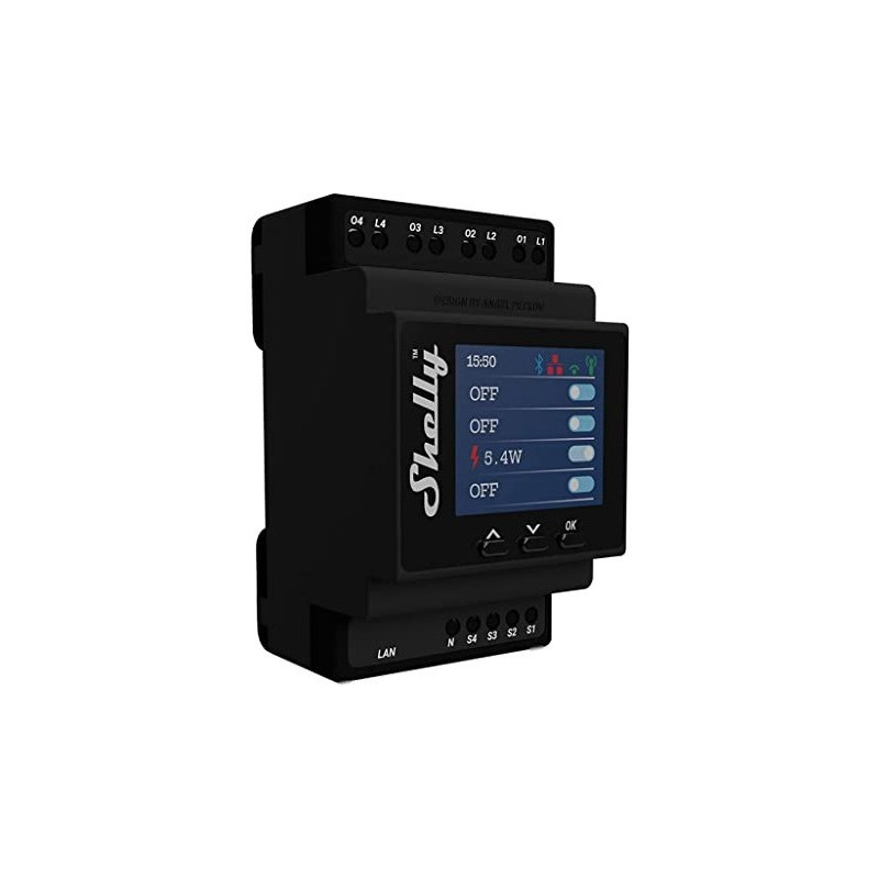 Shelly Relay "Pro 4PM" WLAN LAN Max. 40A 4 Channels 1 Phase Measuring Function BT DIN-Rail