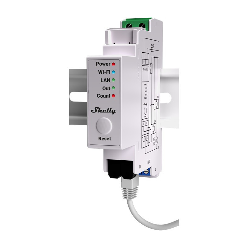 Shelly Relay "Pro EM 50A" WLAN LAN Electricity Meter Incl. 2x 50A Terminals Measuring Function BT DIN-Rail