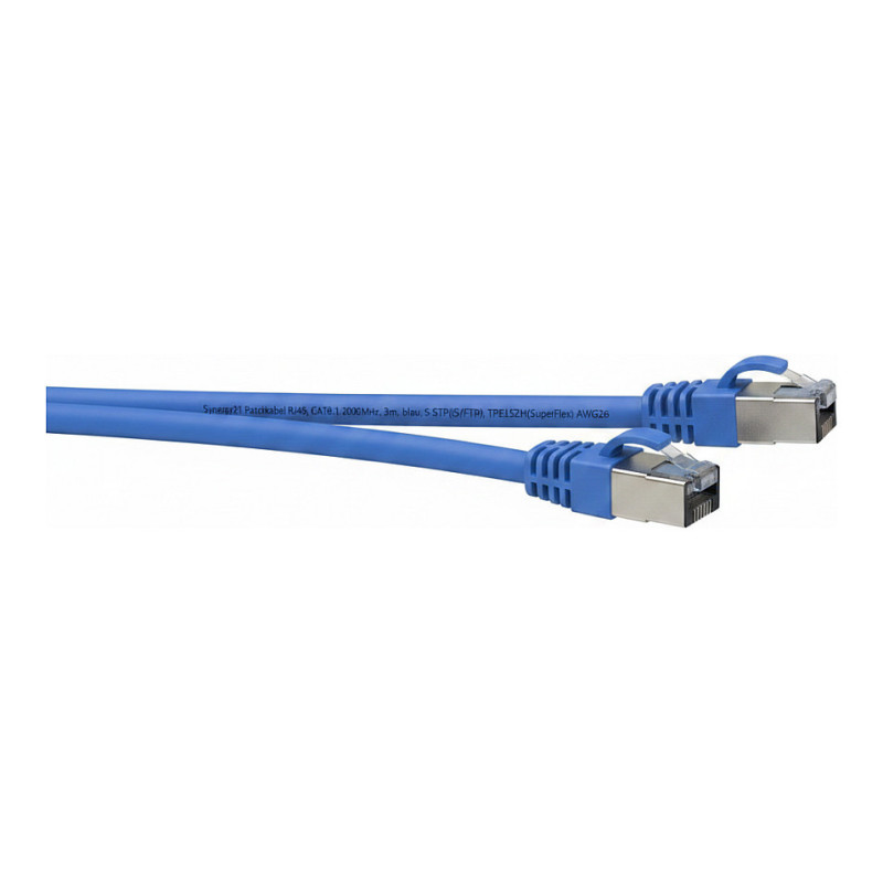 „Synergy21“ jungiamasis kabelis RJ45, CAT8.1 2000 MHz, 3 m, mėlynas, S-STP(S / FTP), TPE / LSZH(SuperFlex), AWG26,