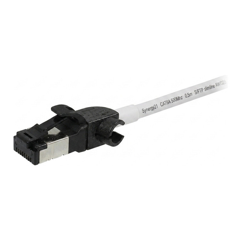 „Synergy21“ RJ45 jungiamasis kabelis, CAT6A 500MHz, 0,5 m, baltas, S/FTP, plonas apvalus d 4,5 mm, TPE/LSZH (Superflex),